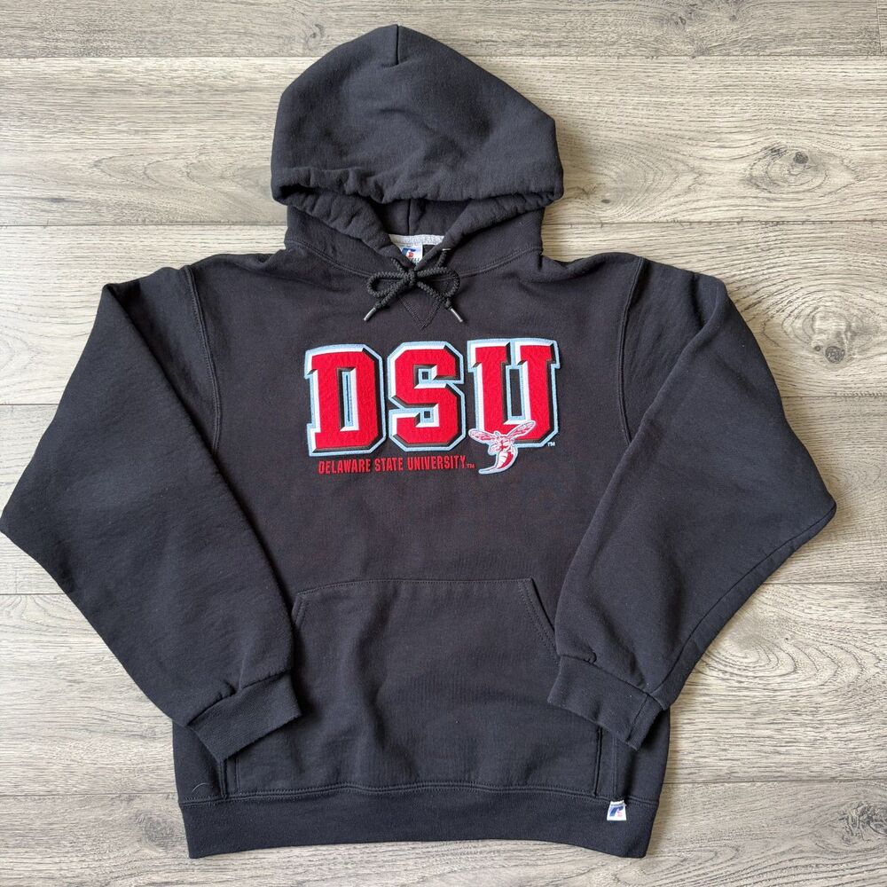 Delaware State University (DSU) Black & Red Russell Athletic Hoodie - Size Small